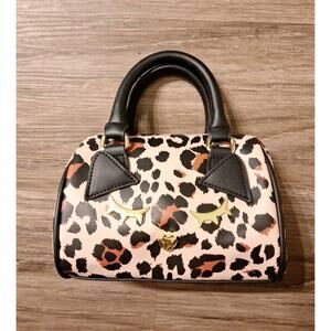 Luv Betsey By Betsey Johnson Small Leopard Print Purse With Gold Cat Face